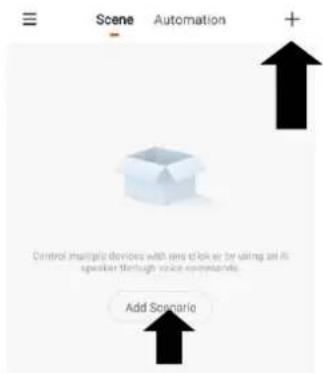 Scene Automation + Control installable devices with one clicker for using an AI speaker through voice commands. Add Scenario