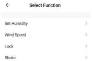 Select Function Set Humidity > Wind Speed > Lock > Shake >