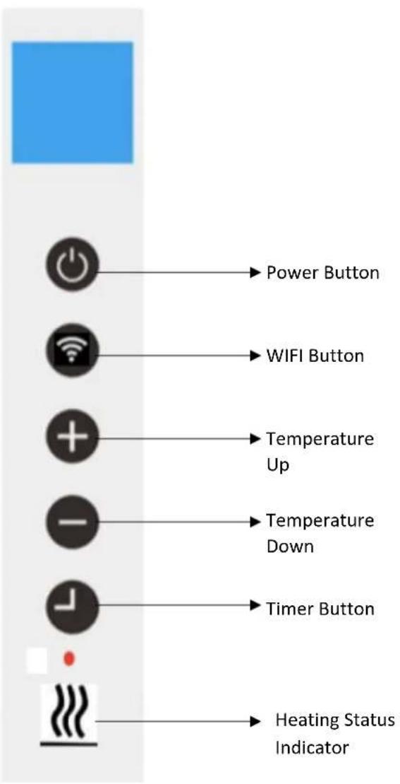 Power Button WIFI Button Temperature Up Temperature Down Timer Button Heating Status Indicator