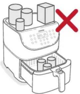 Diagram of a digital kitchen appliance with labeled components and a red X mark indicating a warning or rejection.