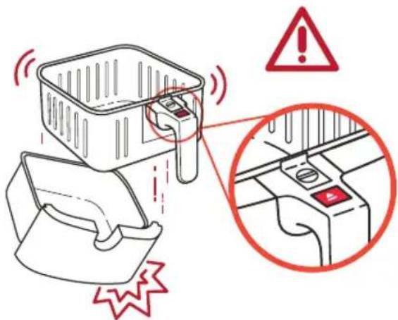Diagram illustrating a device with warning symbols and a magnified view of the component's internal structure.