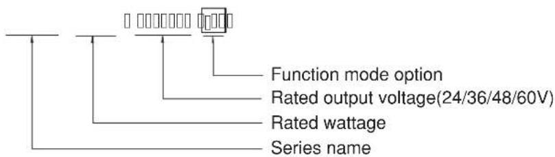 Function mode option Rated output voltage(24/36/48/60V) Rated wattage Series name