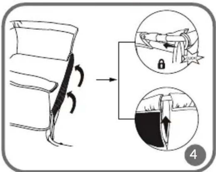 Diagram illustrating a cable or cable fastening process with labeled steps and visual illustrations of the motion and lock mechanism.