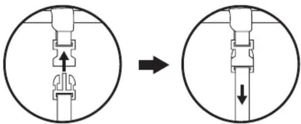 Diagram showing a mechanical assembly before and after modification, with directional arrows indicating movement.