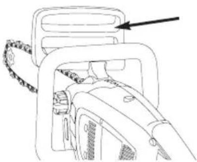 Line drawing of a mechanical chain drive with an arrow pointing to the blade (no text or symbols present)