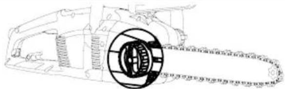 Technical line drawing of a mechanical device with a central gear and mounting bracket (no text or symbols)