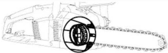 Technical line drawing of a mechanical component with a circular inset showing a gear-like structure (no text or symbols)