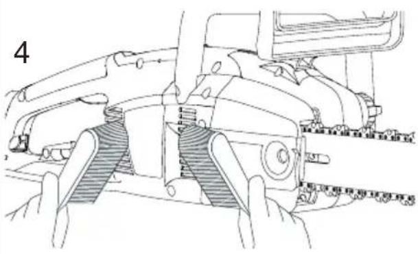 Technical line drawing of a mechanical assembly with hands operating a tool (no text or symbols present)