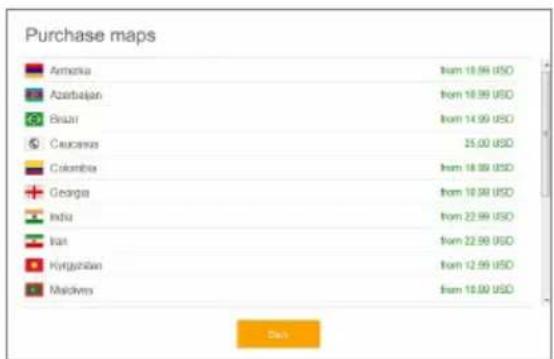 Purchase maps Ameria from 18.99 USD Azerbaijan from 18.99 USD Brazil from 14.99 USD Caucasca 25.00 USD Colombia from 18.99 USD Georgia from 18.99 USD India from 22.99 USD Iran from 22.99 USD Hungarian from 12.99 USD Maldives from 18.00 USD