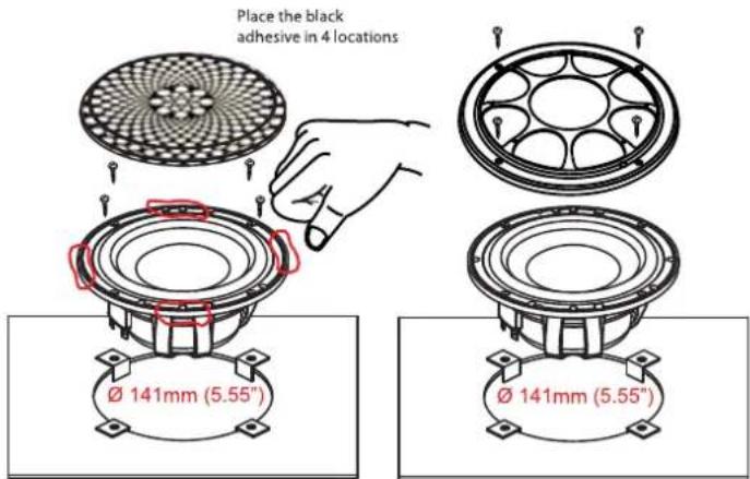 Place the black adhesive in 4 locations Ø 141mm (5.55°) Ø 141mm (5.55°)