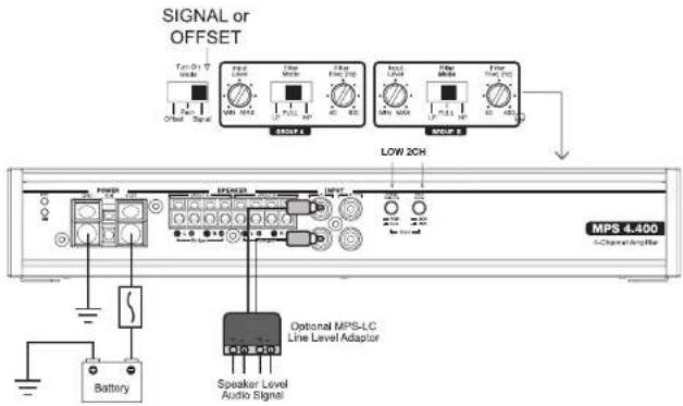 SIGNAL or OFFSET Fan-Dr T Signal Output Power Power Power Input Output Output Signal Signal Signal Signal Signal Signal Signal Signal Signal Signal Signal Signal Signal Signal Signal Signal Signal Signal Signal Signal Signal Signal Signal Signal Signal Signal Signal Signal Signal Signal Signal Signal Signal Signal Signal Signal Signal Signal Signal Signal Signal Signal Signal Signal Signal Signal Signal Signal Signal Signal MPS 4.400 1-Channel Amplifier Battery Optional MPS-LC Line Level Adaptor Speaker Level Audio Signal