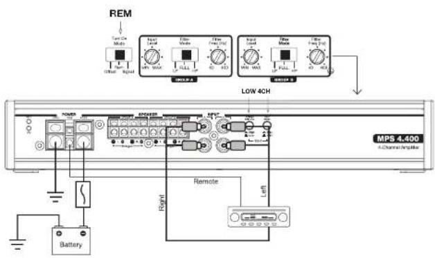 REM Low 4CH MPS 4.400 4-Channel Amplifier Battery Right Remote Left