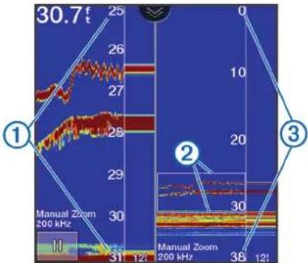 GARMIN STRIKER Plus 5 - Opsætning og brug af Split zoom-visning - 1