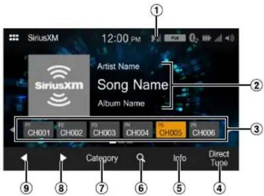 ALPINE iLX-W650 - SiriusXM main screen example (Song Info. Mode) - 1