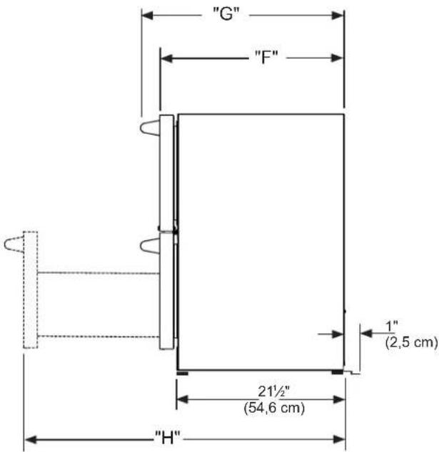 "G" "F" 1" (2,5 cm) 21½" (54,6 cm) "H"