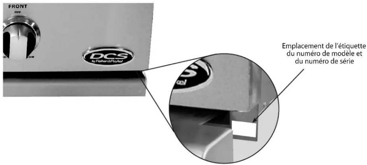 FRONT OFF DCS by Fisher&Paykel Emplacement de l'étiquette du numéro de modèle et du numéro de série