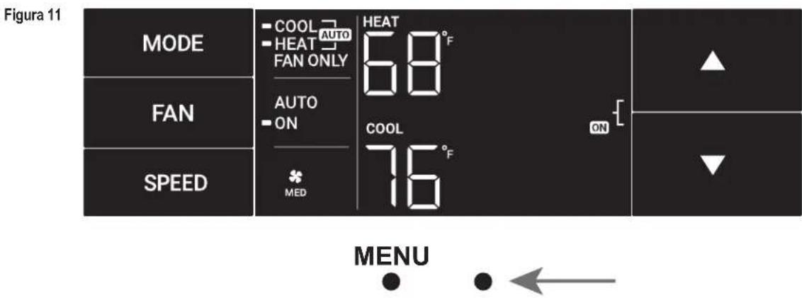 Figura 11 MODE COOL AUTO HEAT FAN ONLY 68°F AUTO ON SPEED MED COOL 76°F ON MENU