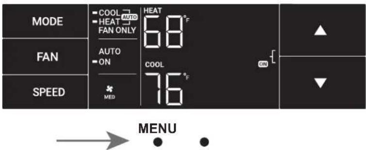 MODE FAN SPEED COOL AUTO HEAT 68°F FAN ONLY AUTO ON MED COOL 76°F ON MENU