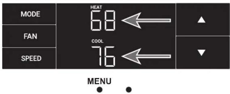 MODE FAN SPEED HEAT 68 COOL 76 MENU