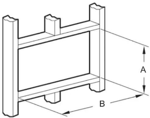Technical line drawing of a structural frame with labeled dimensions A and B (no text or symbols beyond labels)