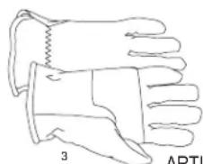 Line drawing of two gloves with a textured sleeve and labeled 'ARTI' (no text or symbols on the gloves themselves)