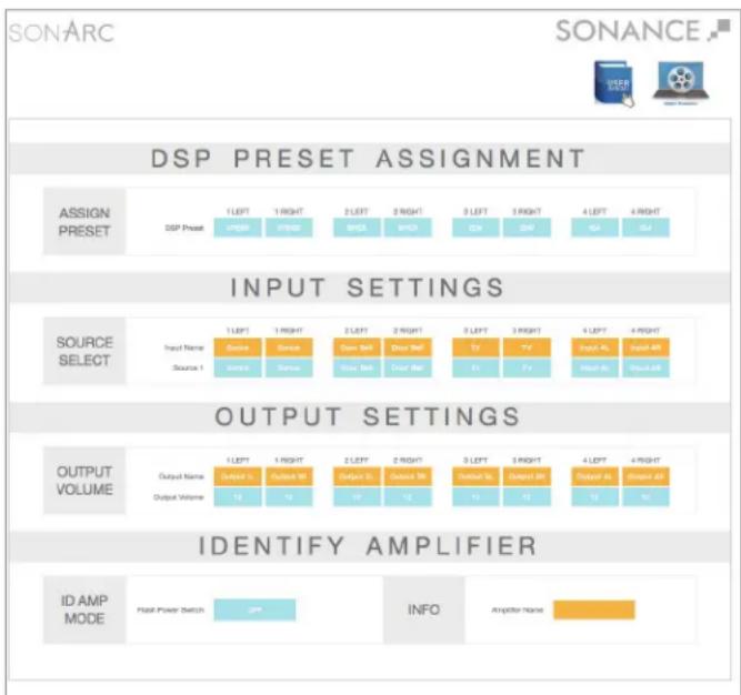 graph TD A["SONARC"] --> B["DSP PRESET ASSIGNMENT"] B --> C["ASSIGN PRESET"] C --> D["1 LEFT 1 RIGHT 2 LEFT 2 RIGHT 3 LEFT 3 RIGHT 4 LEFT 4 RIGHT"] D --> E["DSP Preset U9500 U7500 B85 B90 B85 D59 D59 B51 B54"] F["INPUT SETTINGS"] --> G["SOURCE SELECT"] G --> H["1 LEFT 1 RIGHT 2 LEFT 2 RIGHT 3 LEFT 3…