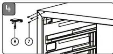 Technical diagram showing a mechanical assembly with numbered components and directional arrows indicating motion or assembly.