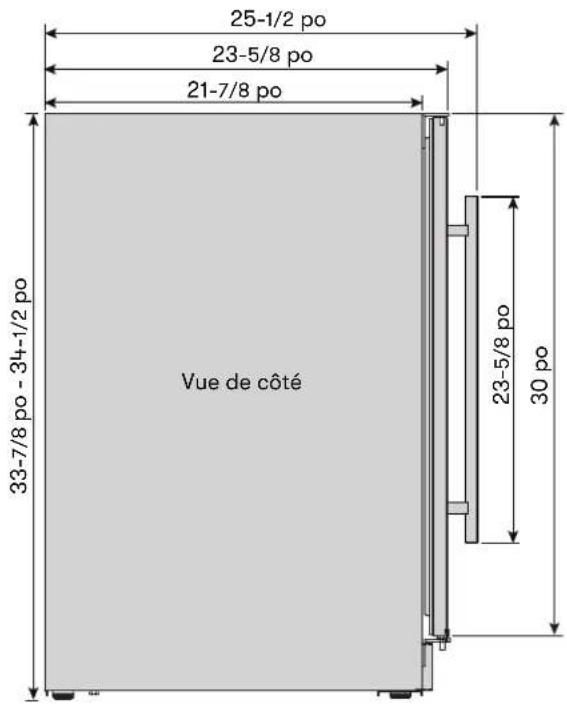 25-1/2 po 23-5/8 po 21-7/8 po Vue de côté 33-7/8 po - 34-1/2 po 23-5/8 po 30 po