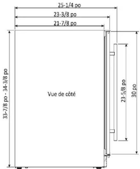 25-1/4 po 23-3/8 po 21-7/8 po Vue de côté 33-7/8 po - 34-3/8 po 23-5/8 po 30 po