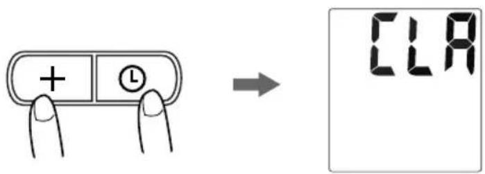 Diagram showing a finger pressing a button next to a digital display labeled 'CLA' with plus and minus signs.