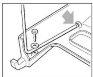 Technical line drawing of a mechanical bracket with bolts and a pull arrow (no text or symbols)