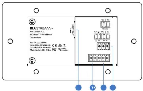 BLUSTREAM+ HEX1TWP-TX HDBase™ Wall Plate Transmitter 12V 1A CAN KESJ-30/NEE-30C Developed in Australia Manufactured in China. TX → TX RX 272 TX → RX 12V + 50V → 5V DC 80 RX 80 BMS Ceridian 78