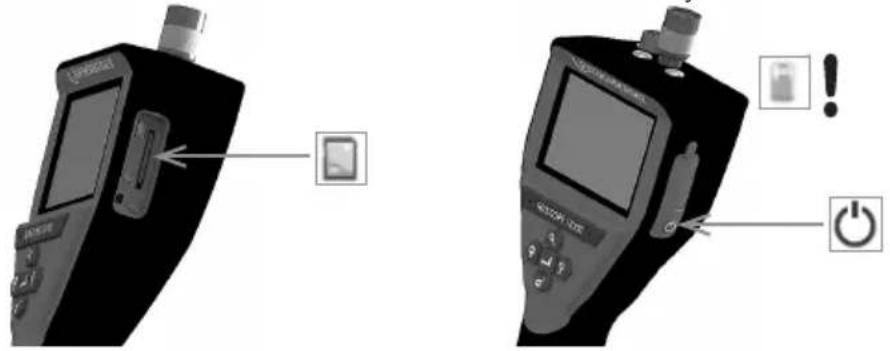 Diagram showing two devices with labeled buttons and icons, including a battery icon and power button