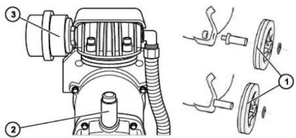 Technical diagram of a mechanical assembly with numbered components and exploded view