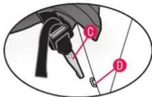 Diagram of a mechanical component with labeled parts C and D, likely illustrating a linkage or assembly.