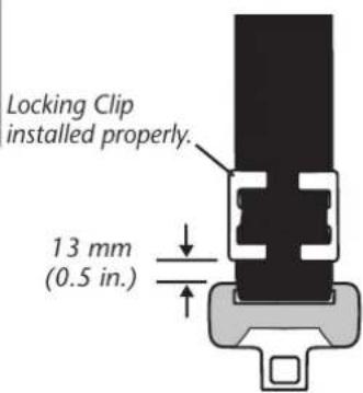 Locking Clip installed properly. 13 mm (0.5 in.)