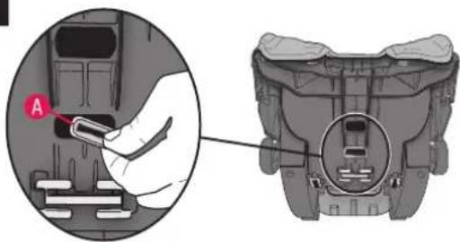 Technical diagram showing a hand inserting a component labeled 'A' into a device casing, with an inset view highlighting the internal structure.