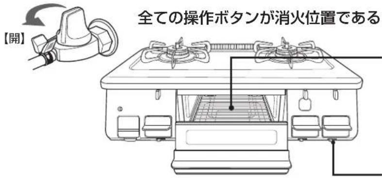 【開】 全ての操作ボタンが消火位置である