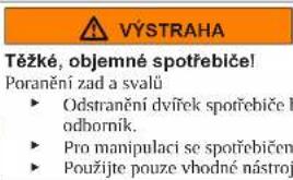 VÝSTRAHA Těžké, objemné spotřebiče! Poranění zad a svalů ► Odstranění dvířek spotřebiče l odborník. ► Pro manipulaci se spotřebičen ► Použijte pouze vhodné nástroj