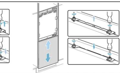 Technical diagram showing mechanical assembly steps with arrows indicating direction of movement