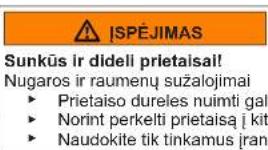 ISPEJIMAS Sunkūs ir didell prietaisal! Nugaros ir raumenų sužalojimai ► Prietaiso dureles nuimti gal ► Norint perkelti prietaisą į kit ► Naudokite tik tinkamus įran