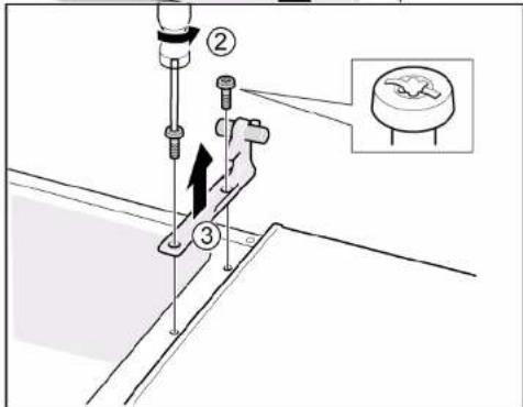 Technical diagram showing a mechanical assembly with numbered components and an inset image of a component labeled '②' and '③'.