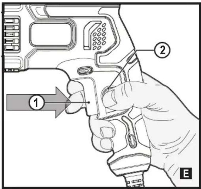 Diagram showing a hand inserting a component into a device with labeled parts 1 and 2