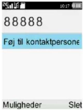 88888 Føj til kontaktpersone Muligheder Slet