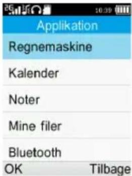 Application Regnemaskine Kalender Noter Mine filer Bluetooth OK Tilbage