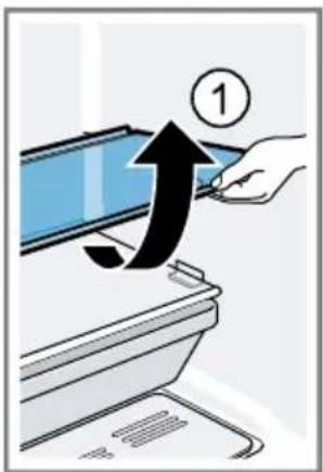Diagram showing a hand inserting a device into a printer with an upward arrow, labeled with number 1