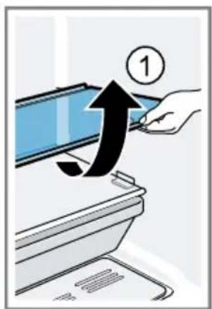 Diagram showing a hand inserting a device into a printer with an upward arrow and circled number 1 indicating sequence or step.