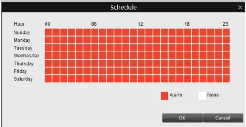 Schedule Hour 00 06 12 18 23 Sunday Monday Tuesday Wednesday Thursday Friday Saturday Alarm None OK Cancel