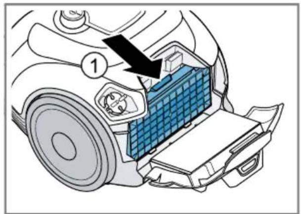 Diagram showing a device's internal structure with labeled component 1 and directional arrow indicating assembly or operation.