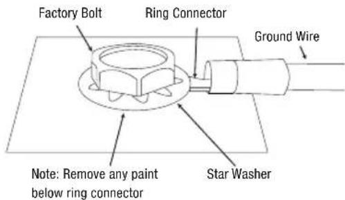 Factory Bolt Ring Connector Ground Wire Note: Remove any paint below ring connector Star Washer